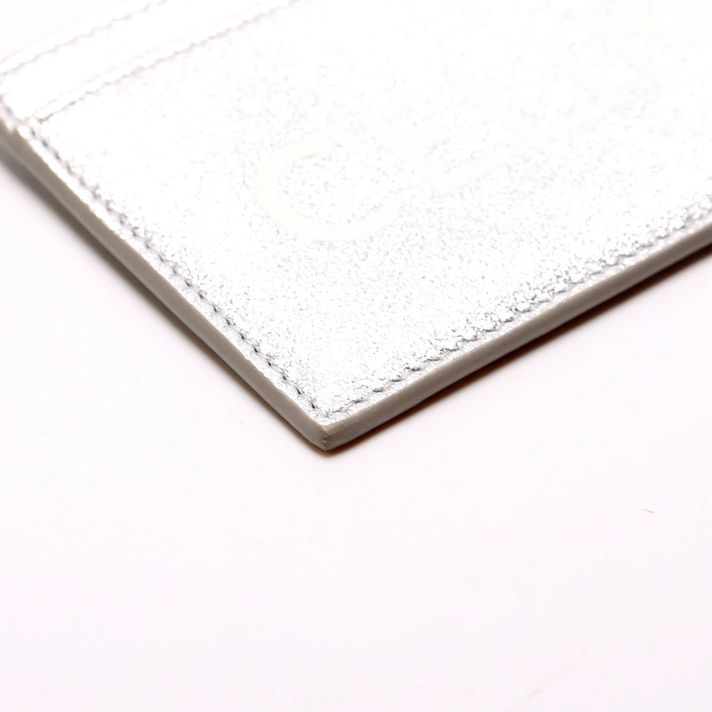 Logo Leather Card Holder Silver