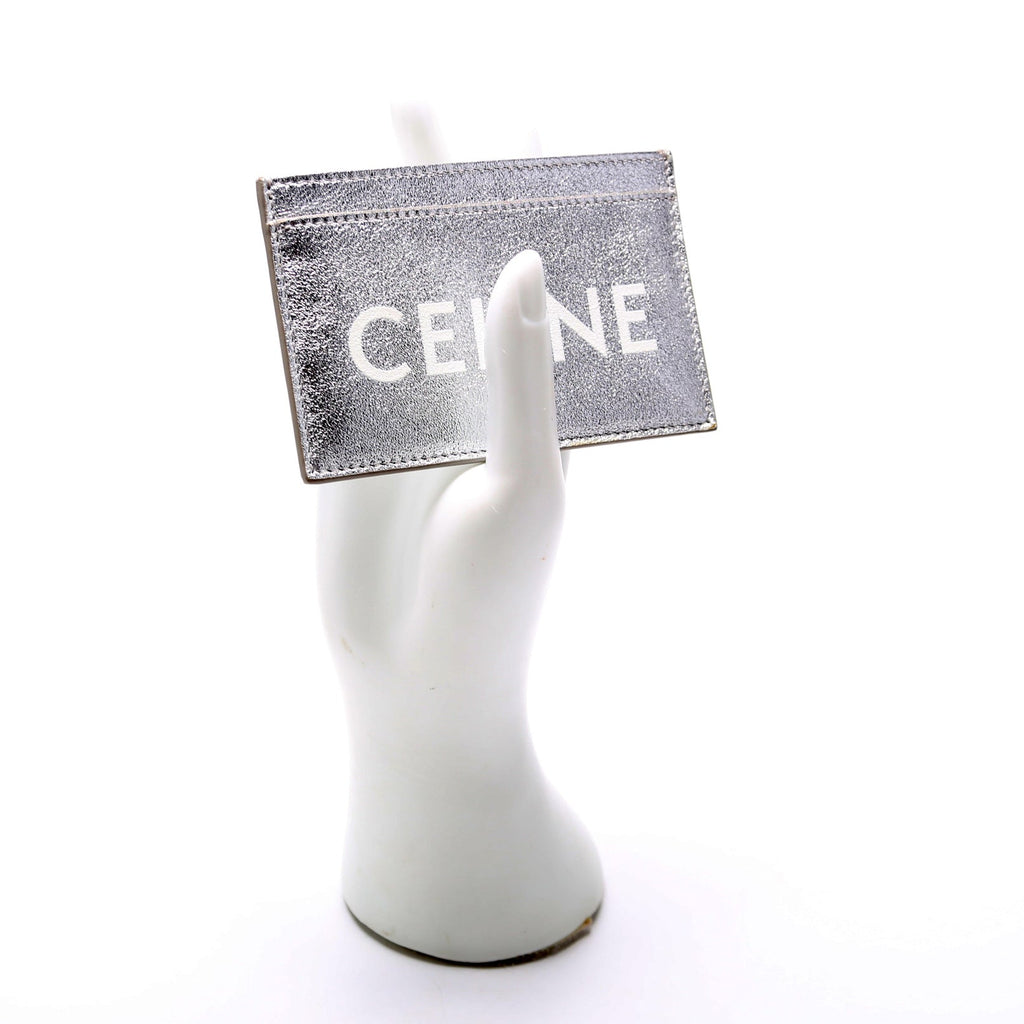 Logo Leather Card Holder Silver