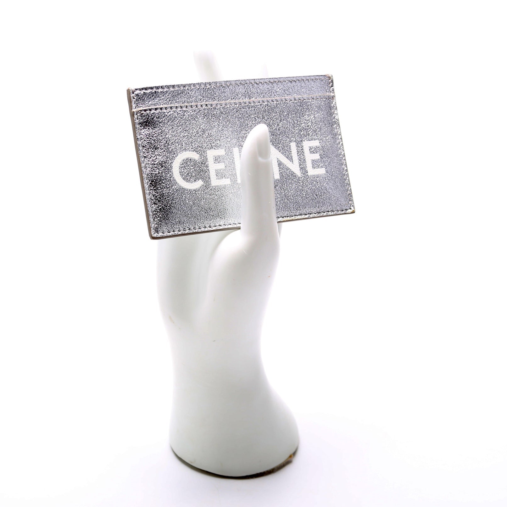 Logo Leather Card Holder Silver
