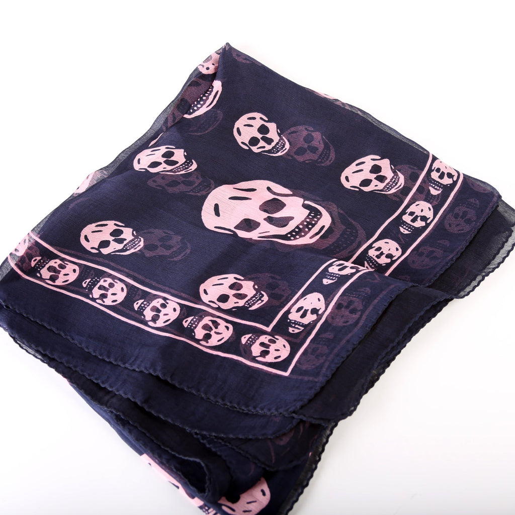 Skull Print Square Silk Scarf