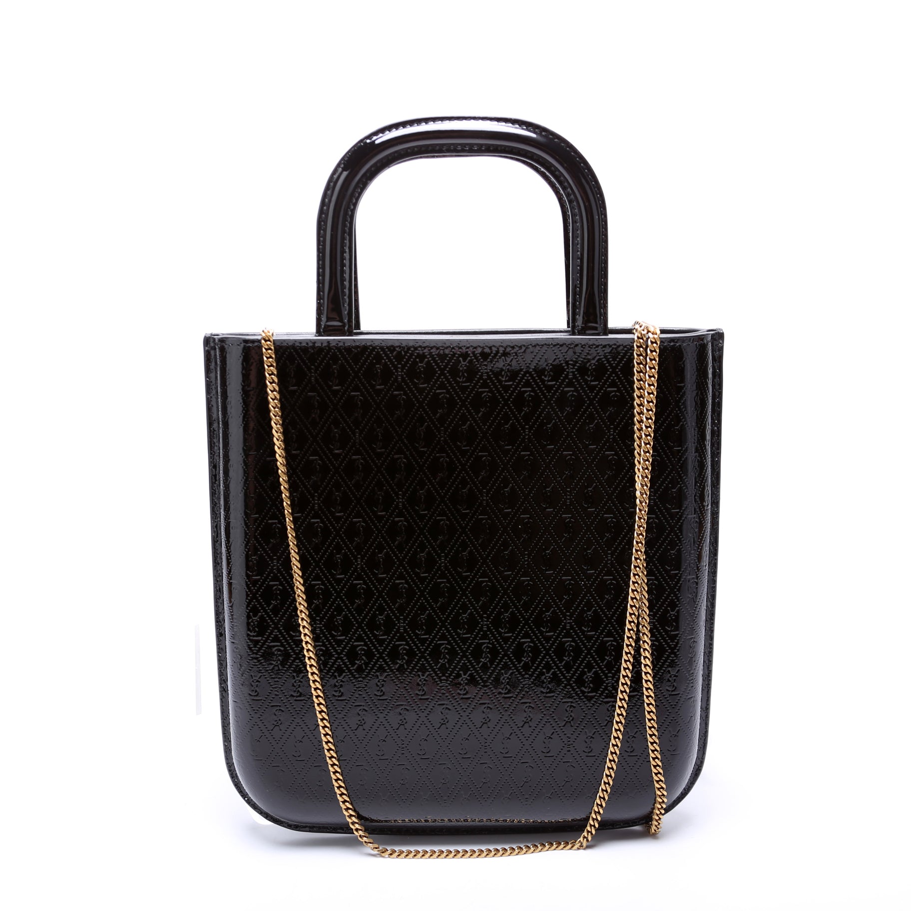 SAINT LAURENT All Over Logo Embossed Mini Shopping Bag 715201