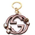 Wood Interlocking GG Jeweled Key Ring