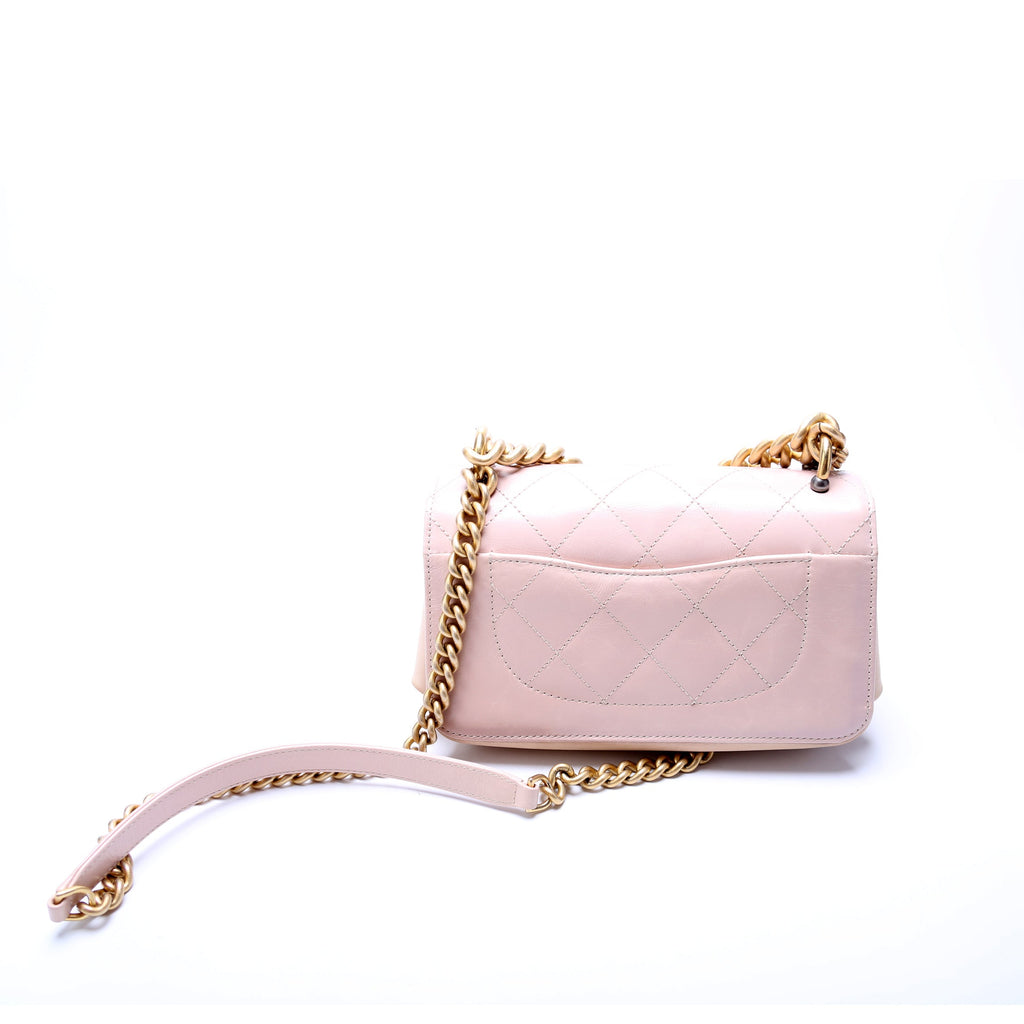 Straight Lined Mini Flap Bag Quilted Glazed Calfskin 24M