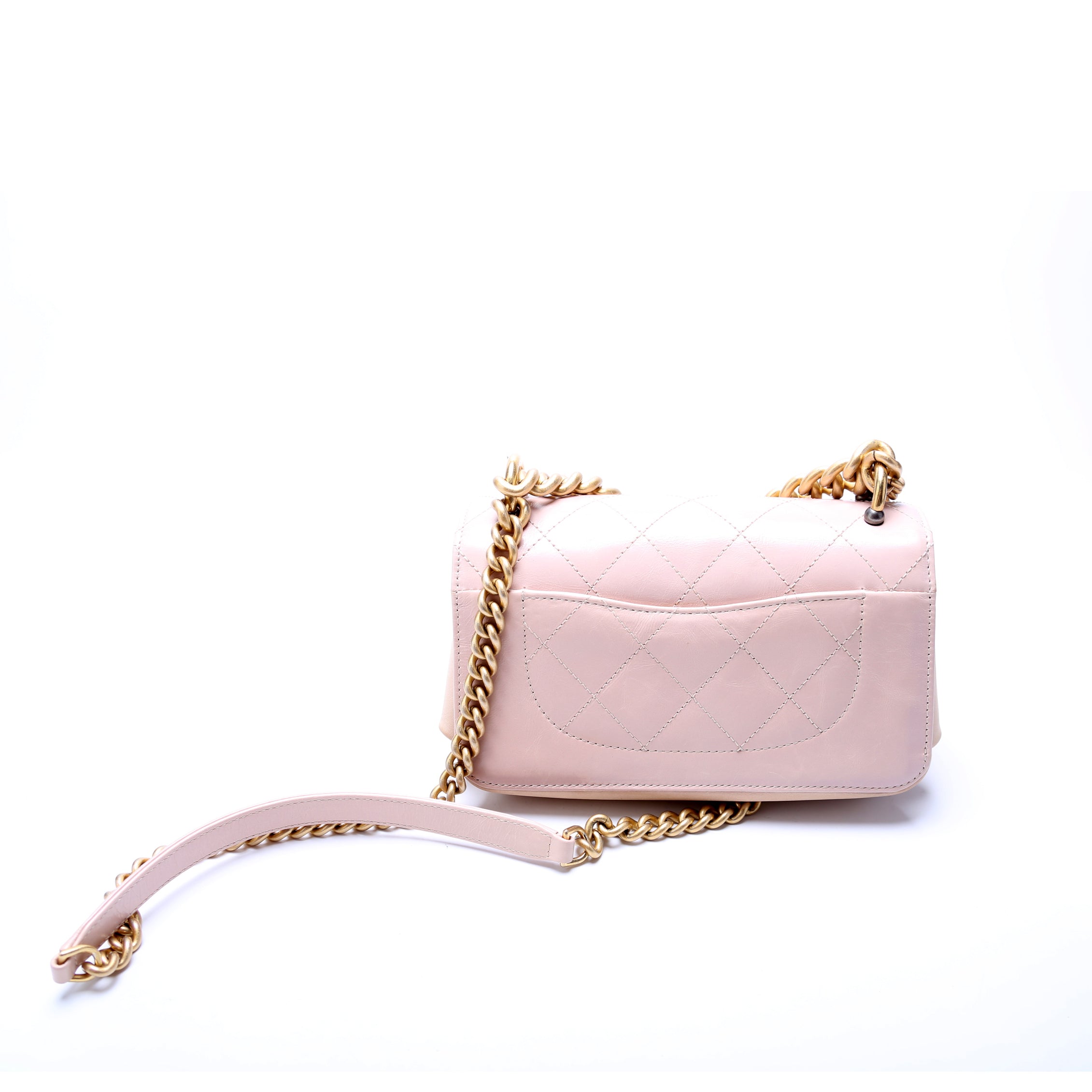 Straight Lined Mini Flap Bag Quilted Glazed Calfskin 24M