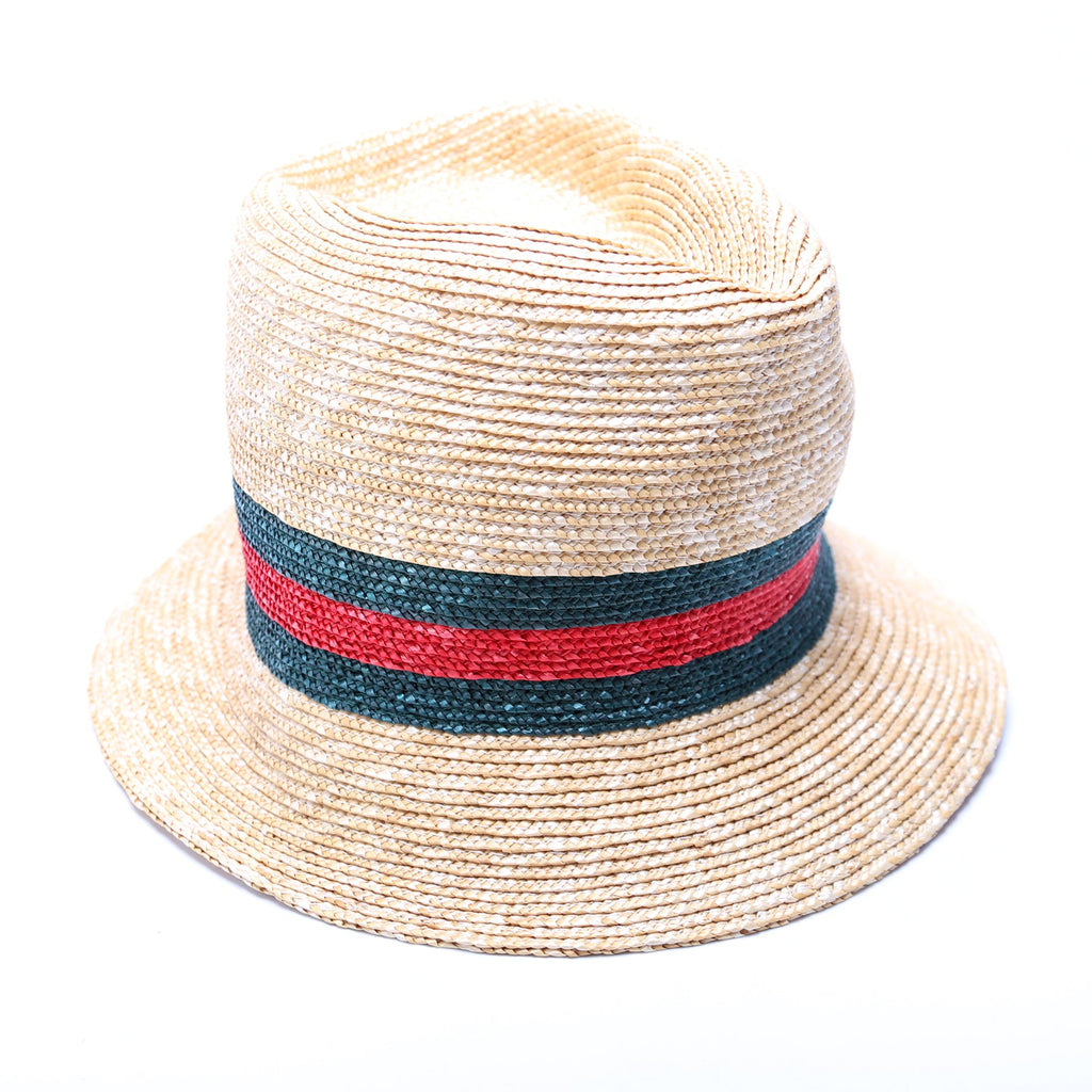 Striped Straw Fedora Hat Size Small