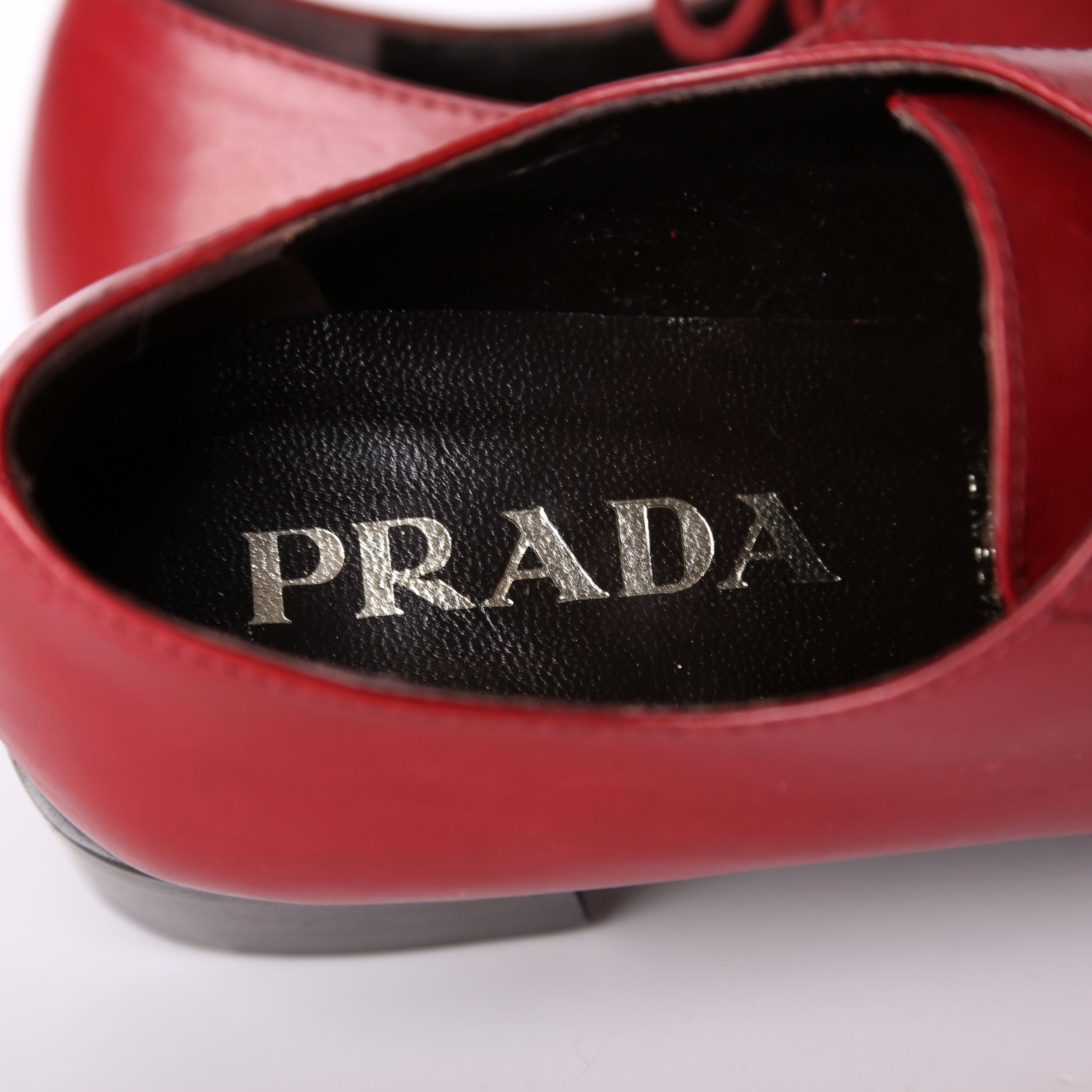 Prada Mid Heel Leather Loafers Size 36