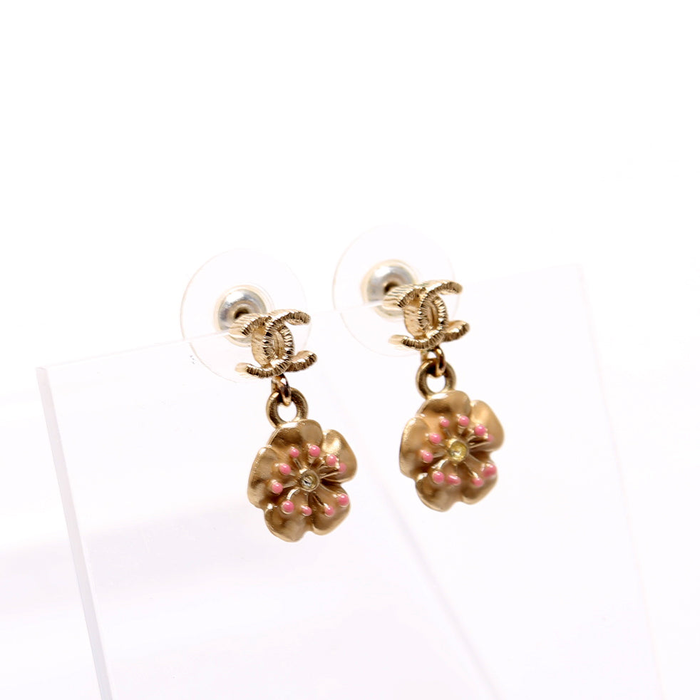 CC Stud Camellia Flower Drop Earrings