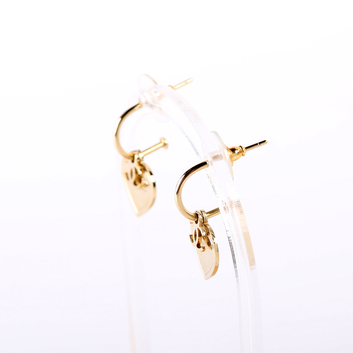 CC Drop Heart Huggie Earrings