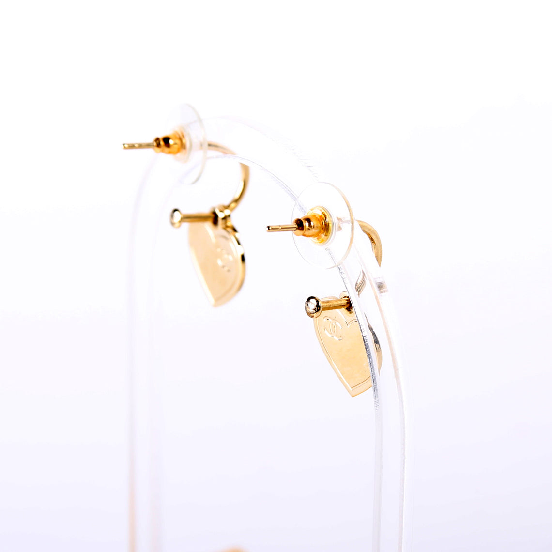 CC Drop Heart Huggie Earrings