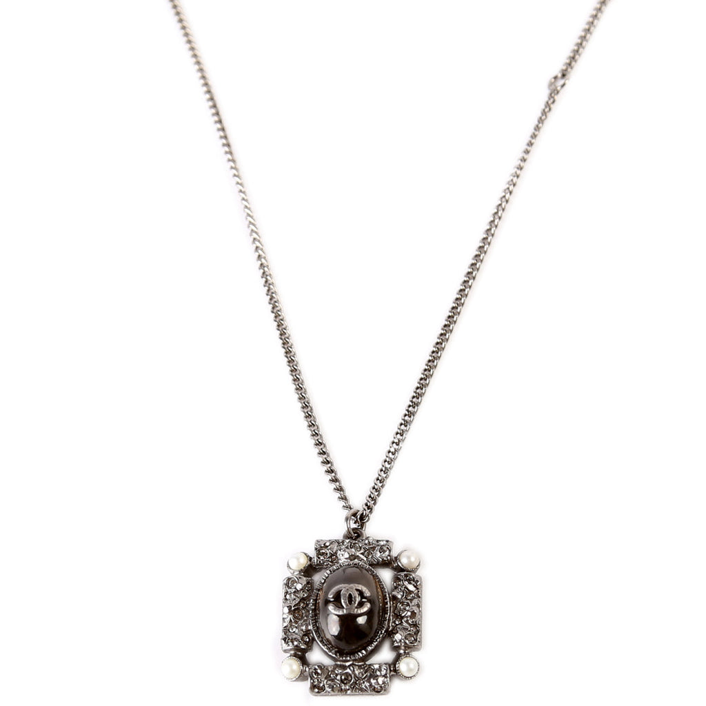 CC Enamel/Crystal Pendant Ruthenium Necklace
