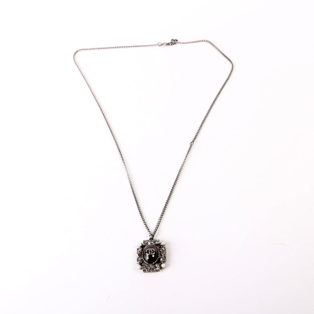 CC Enamel/Crystal Pendant Ruthenium Necklace