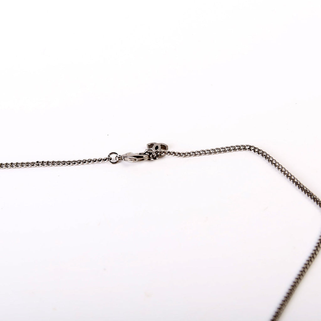 CC Enamel/Crystal Pendant Ruthenium Necklace