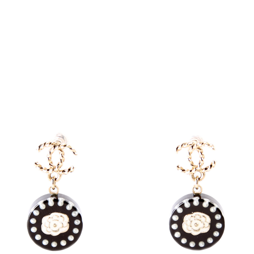 CC Round Camellia Flower Resin Drop Earrings