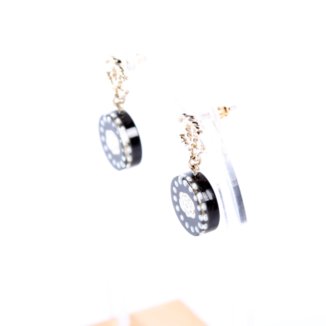 CC Round Camellia Flower Resin Drop Earrings