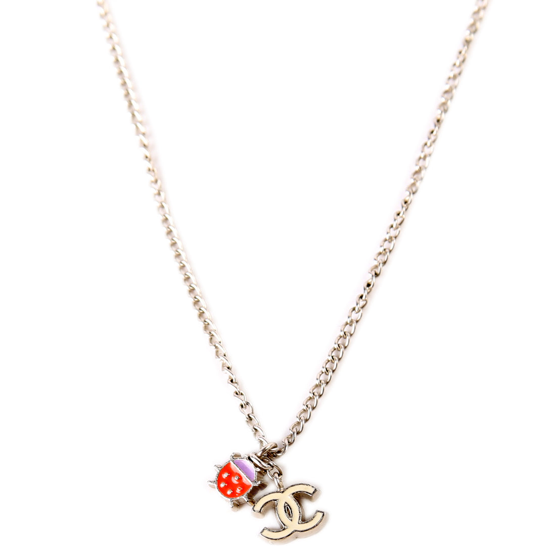 Enamel CC Lady Bug Pendant Necklace