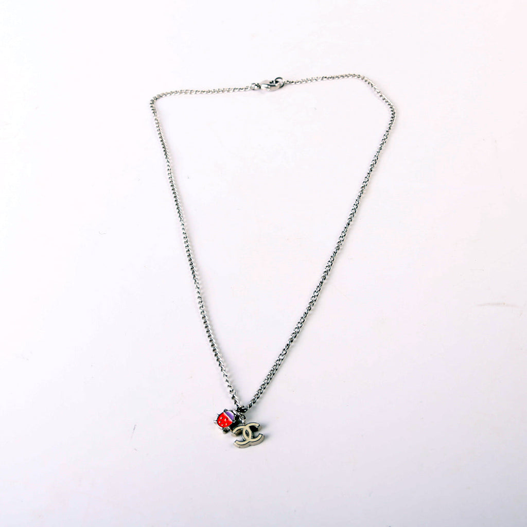 Enamel CC Lady Bug Pendant Necklace