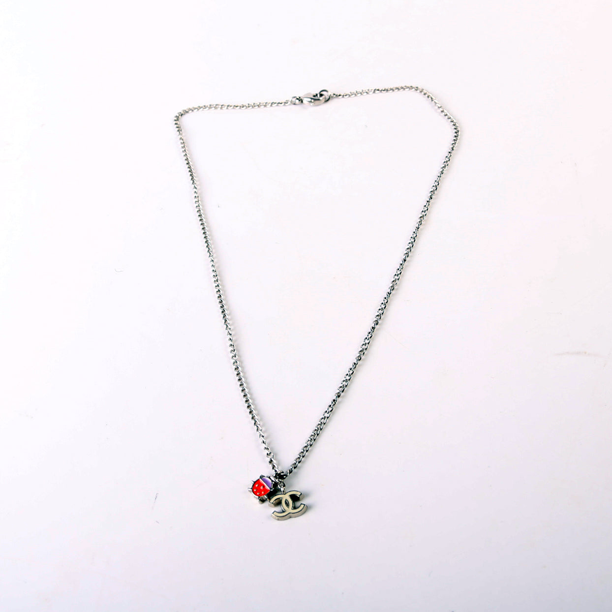 Enamel CC Lady Bug Pendant Necklace