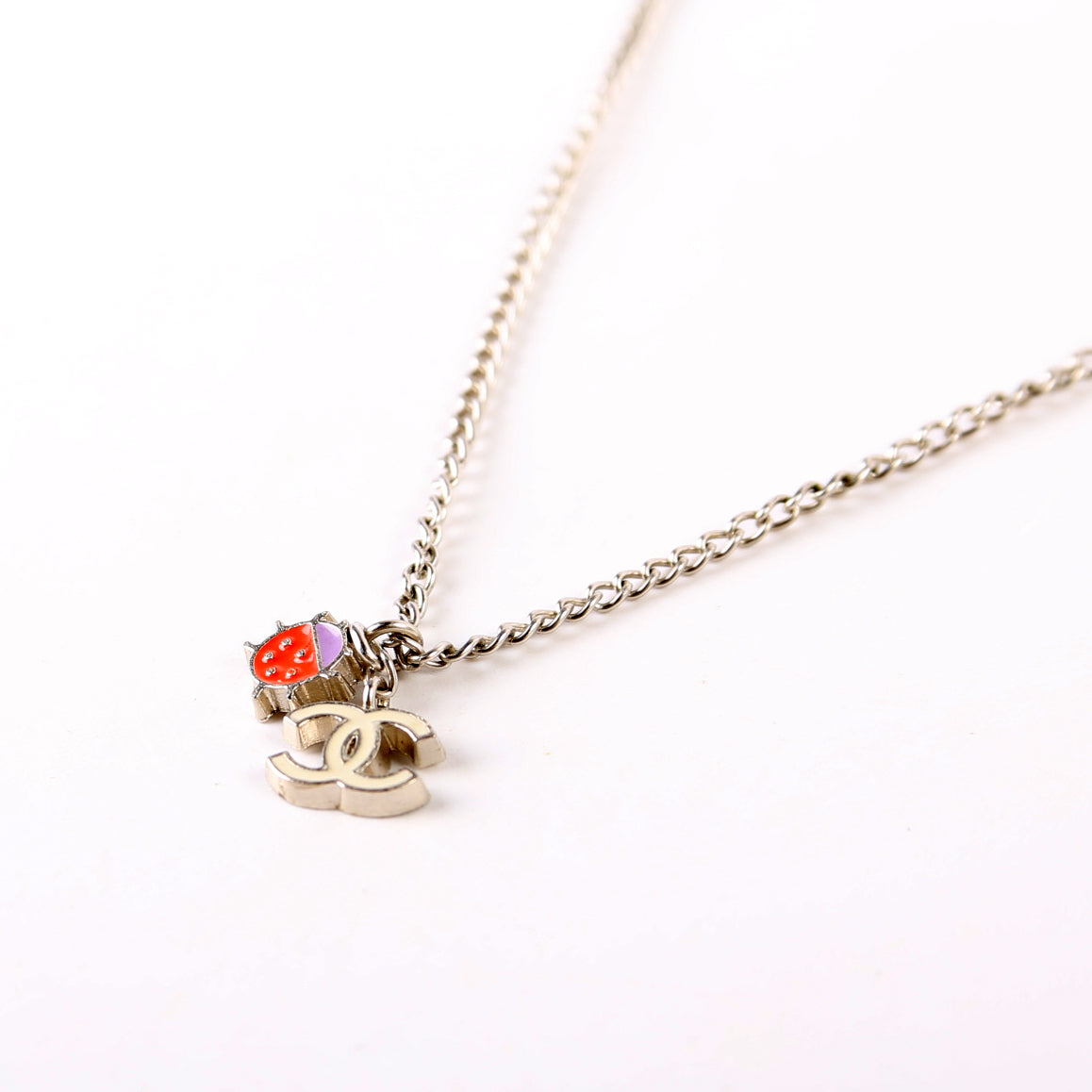 Enamel CC Lady Bug Pendant Necklace