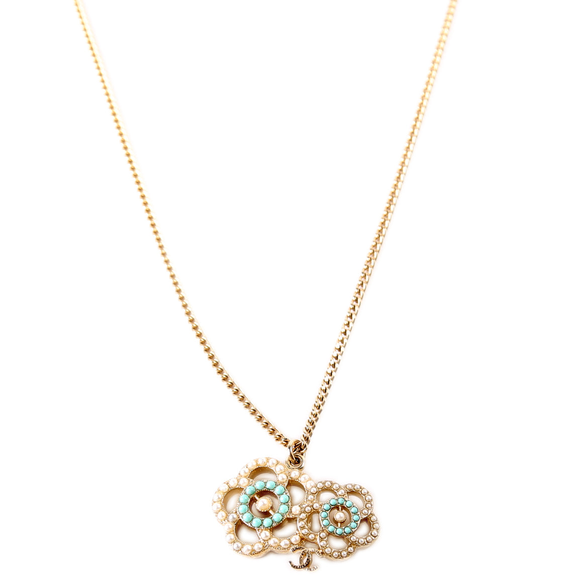Faux Pearl CC Camellia Pendant Necklace