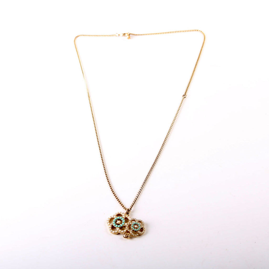 Faux Pearl CC Camellia Pendant Necklace
