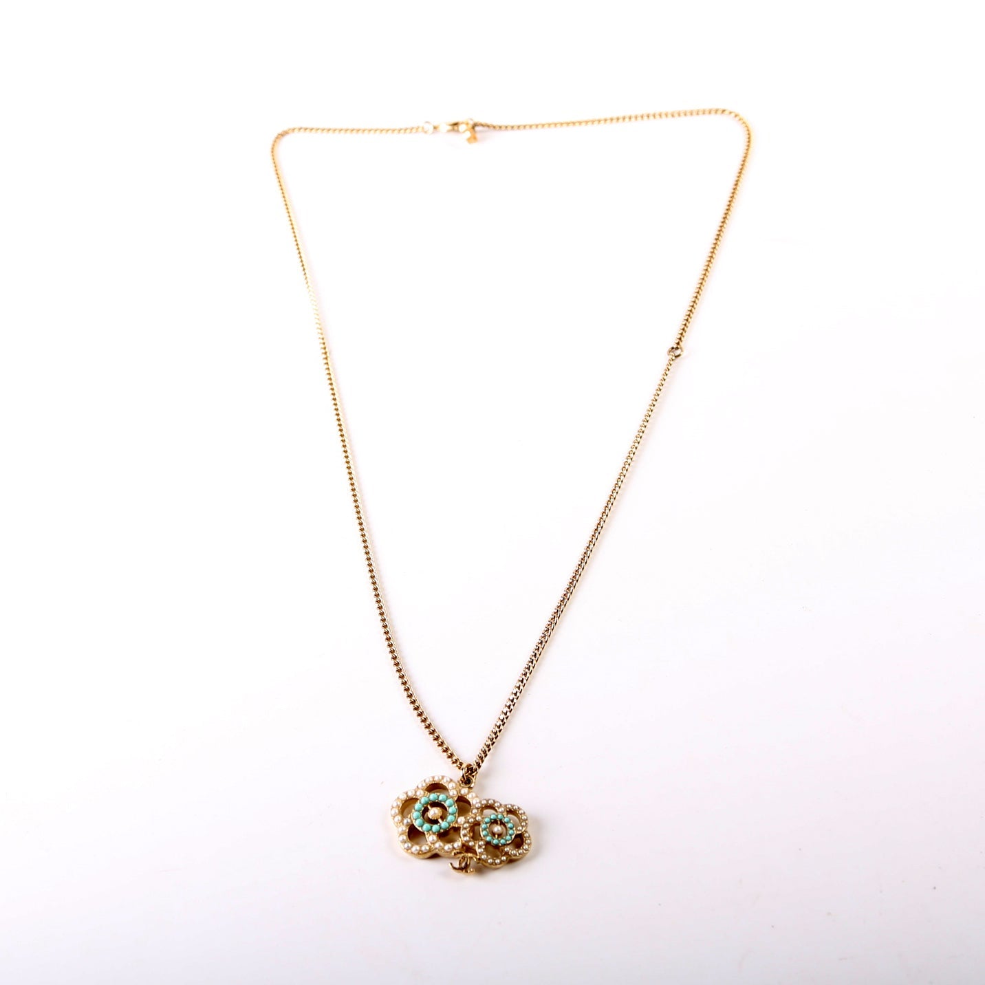 Faux Pearl CC Camellia Pendant Necklace