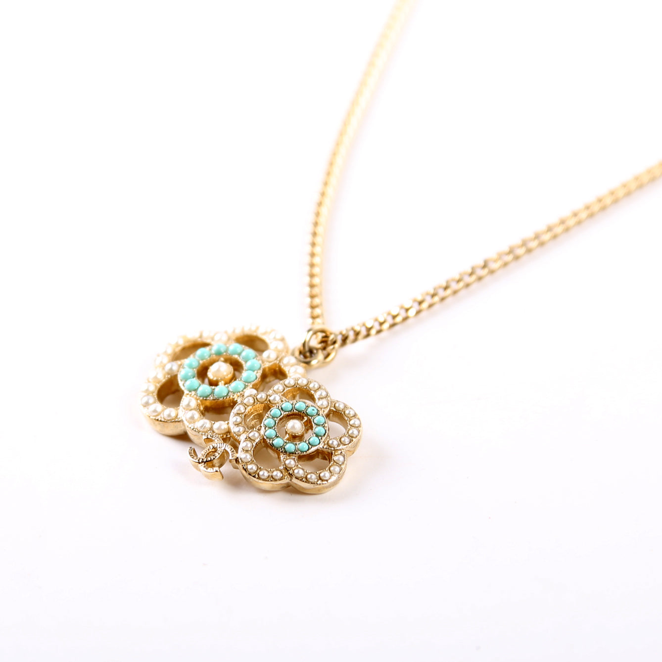 Faux Pearl CC Camellia Pendant Necklace