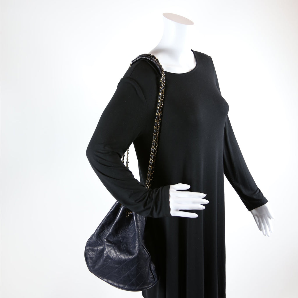 Bucket Chain Shoulder Bag Quilted Lambskin Vintage