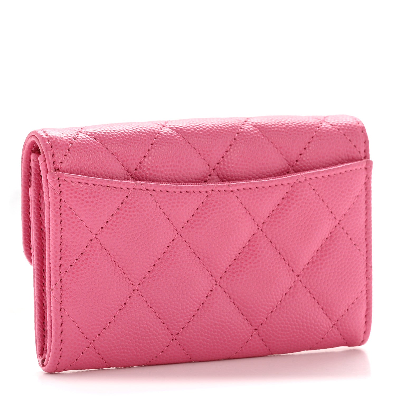 Caviar Quilted Flap Card Holder Wallet Pink