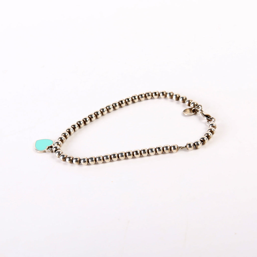Please Return To Mini Enamel Heart Bead Chain Bracelet 925 Teal