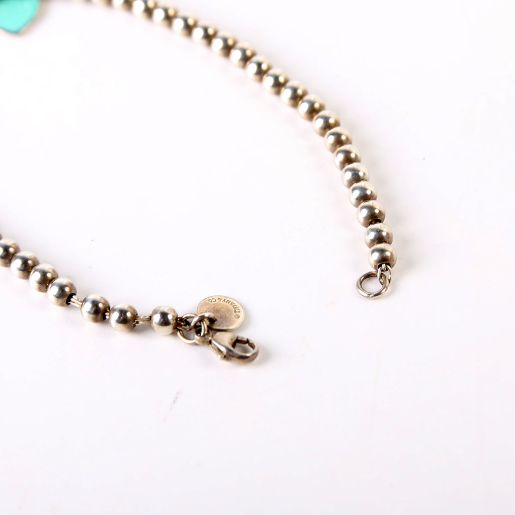 Please Return To Mini Enamel Heart Bead Chain Bracelet 925 Teal