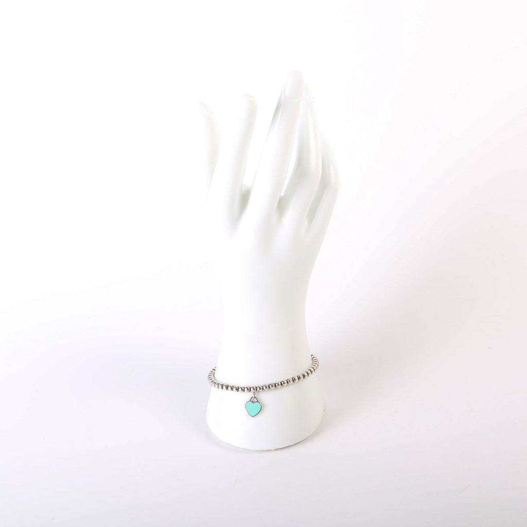 Please Return To Mini Enamel Heart Bead Chain Bracelet 925 Teal