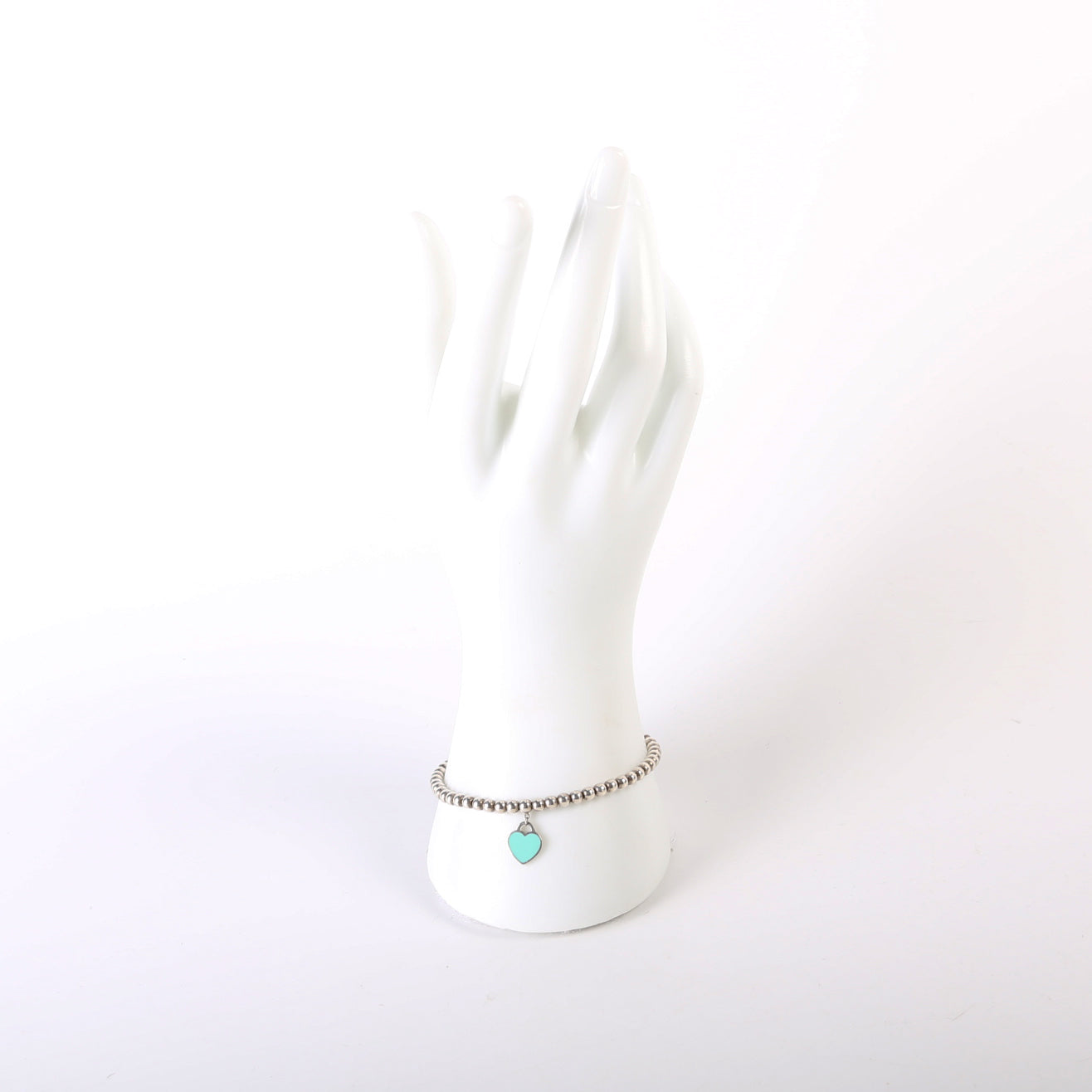 Please Return To Mini Enamel Heart Bead Chain Bracelet 925 Teal