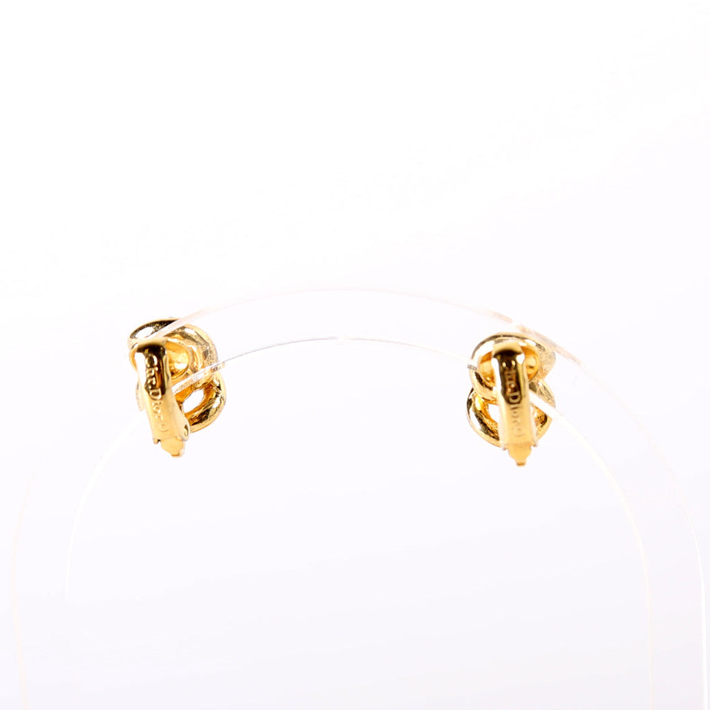 Rhinestone Chain Link Clip On Vintage Earrings Gold