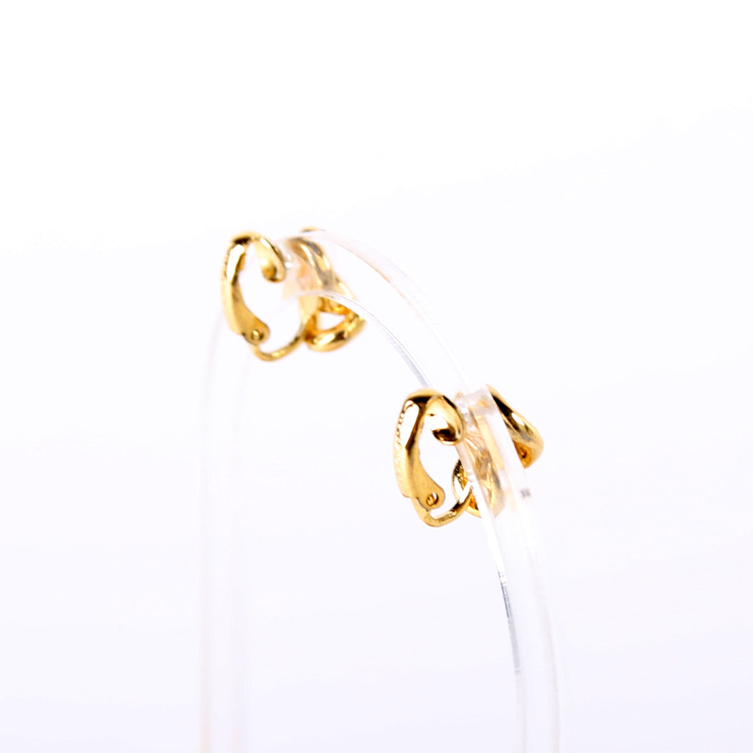 Rhinestone Chain Link Clip On Vintage Earrings Gold