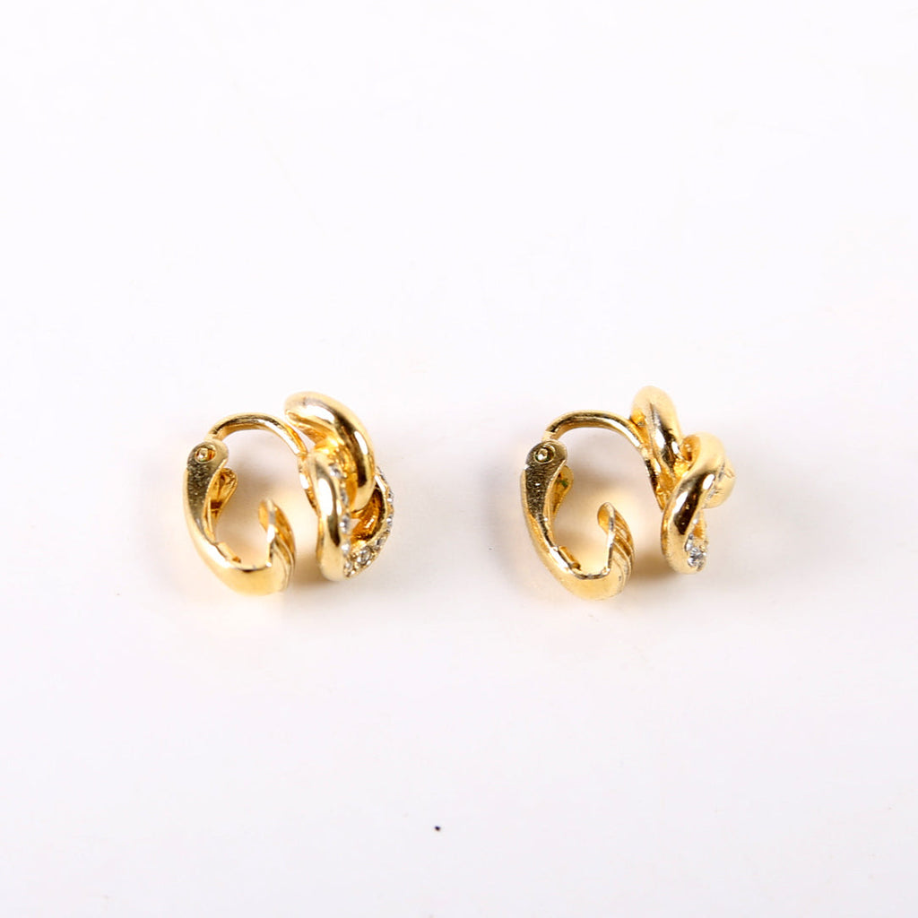 Rhinestone Chain Link Clip On Vintage Earrings Gold