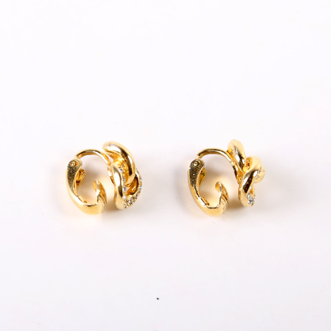Rhinestone Chain Link Clip On Vintage Earrings Gold