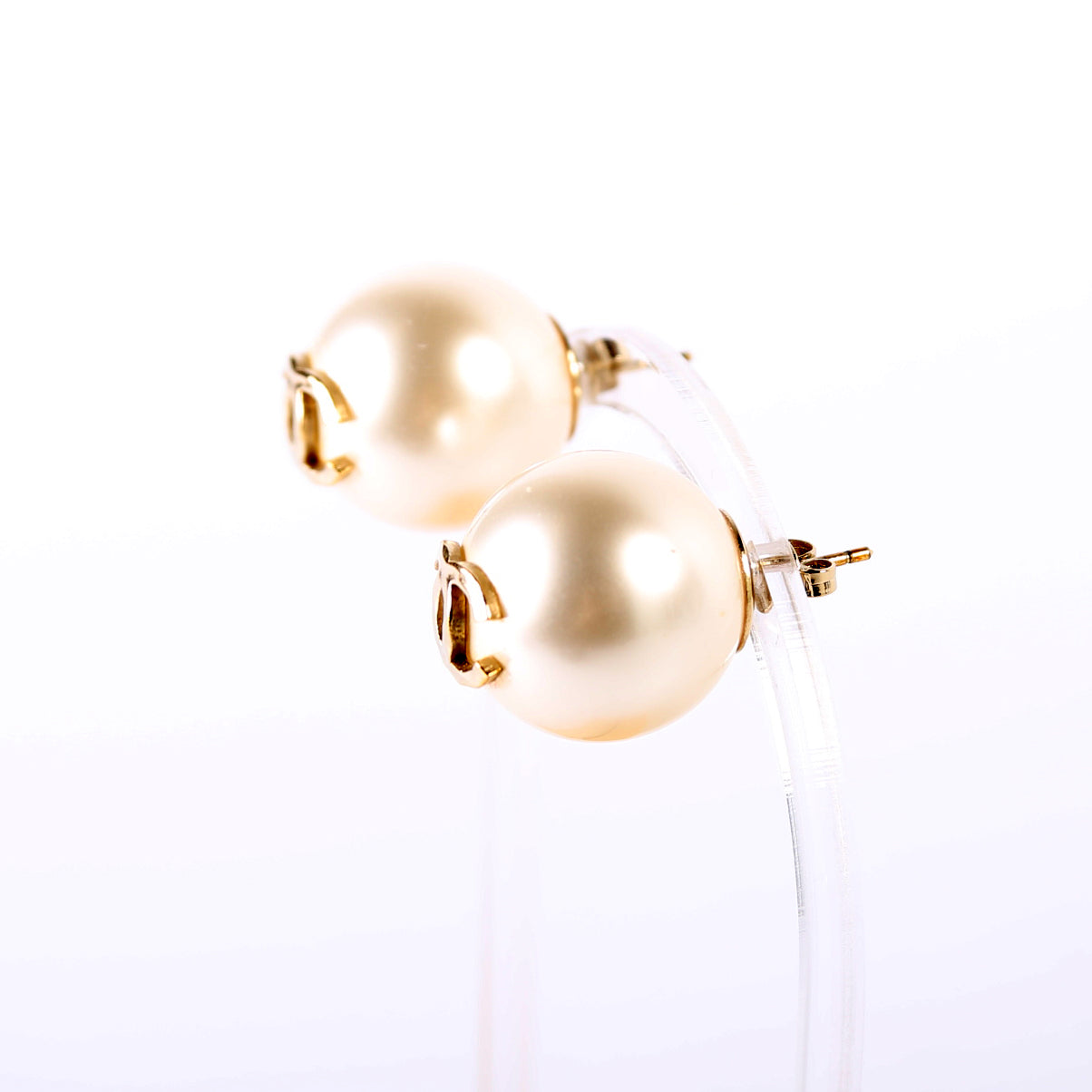 Faux Pearl CC Large Stud Earrings