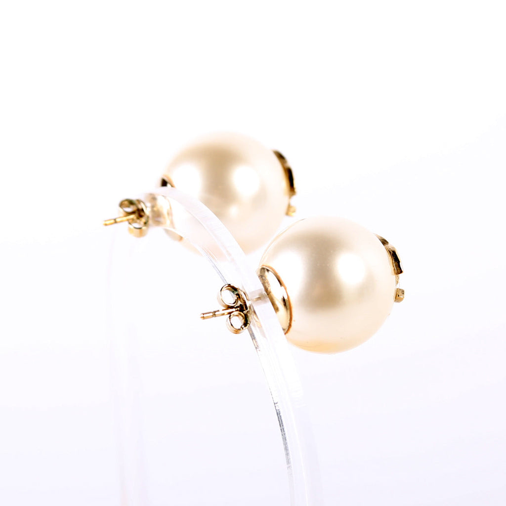 Faux Pearl CC Large Stud Earrings