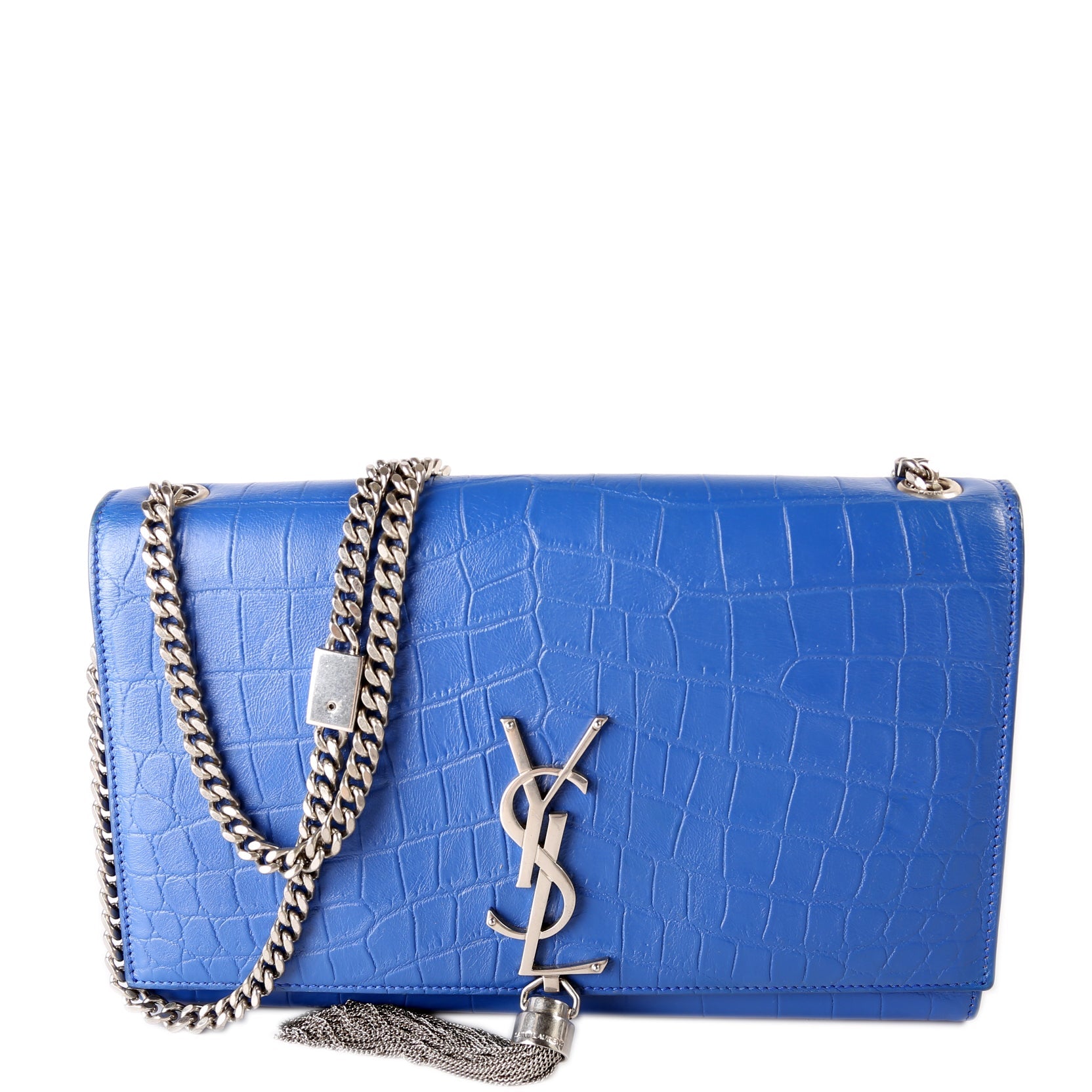 SAINT LAURENT Kate Tassel Satchel Medium Croc Embossed 354119 Blue