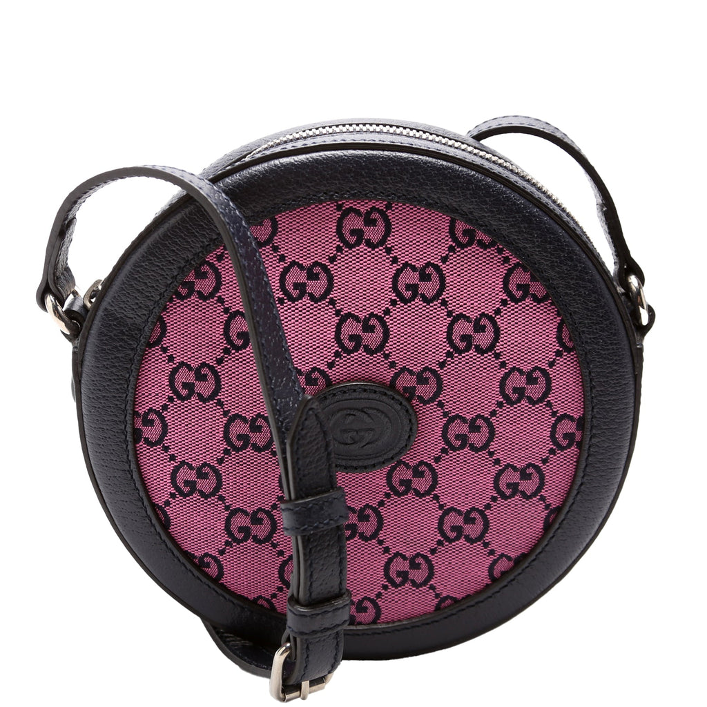 658825 GG Multicolor Canvas Interlocking G Round Bag Pink
