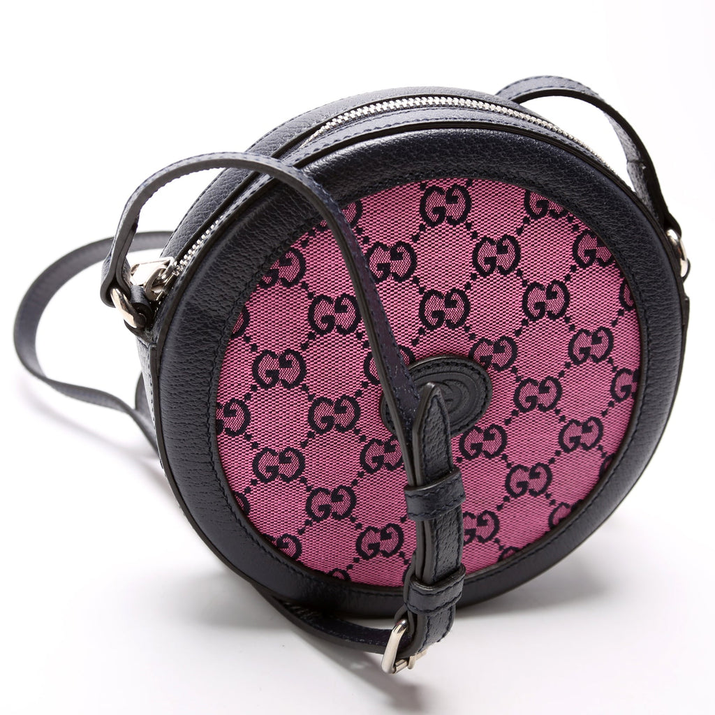 658825 GG Multicolor Canvas Interlocking G Round Bag Pink