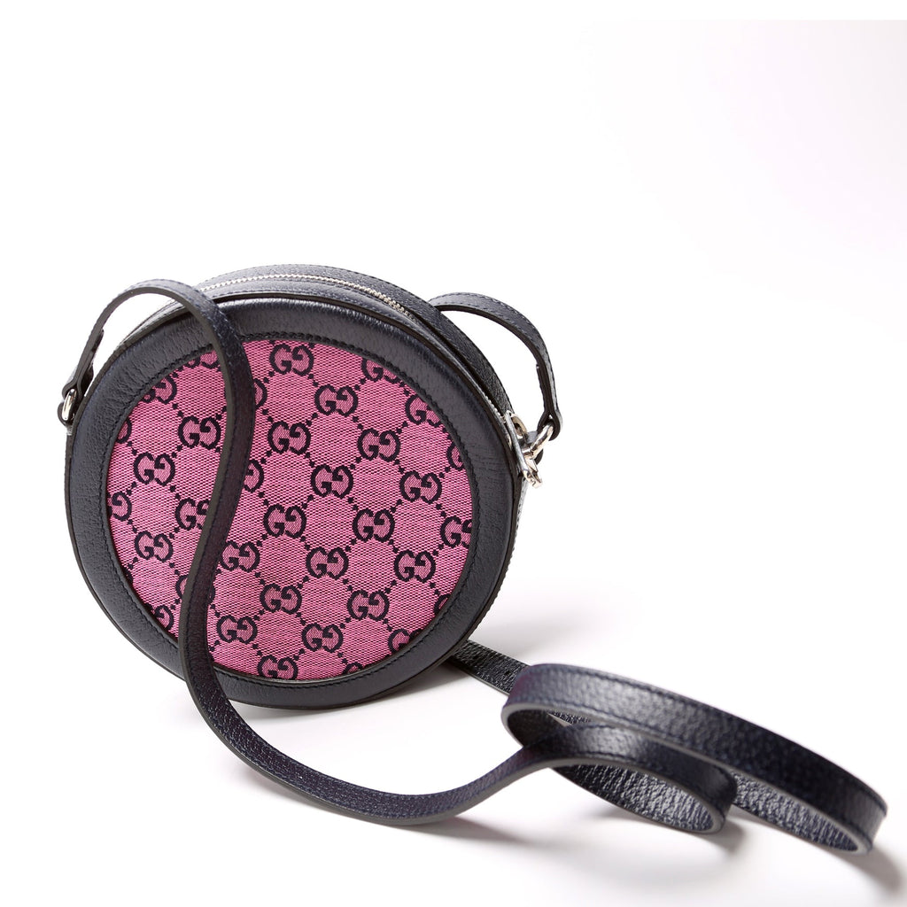 658825 GG Multicolor Canvas Interlocking G Round Bag Pink