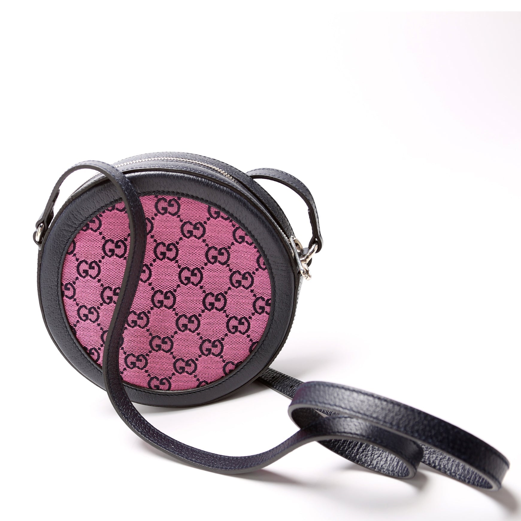 658825 GG Multicolor Canvas Interlocking G Round Bag Pink