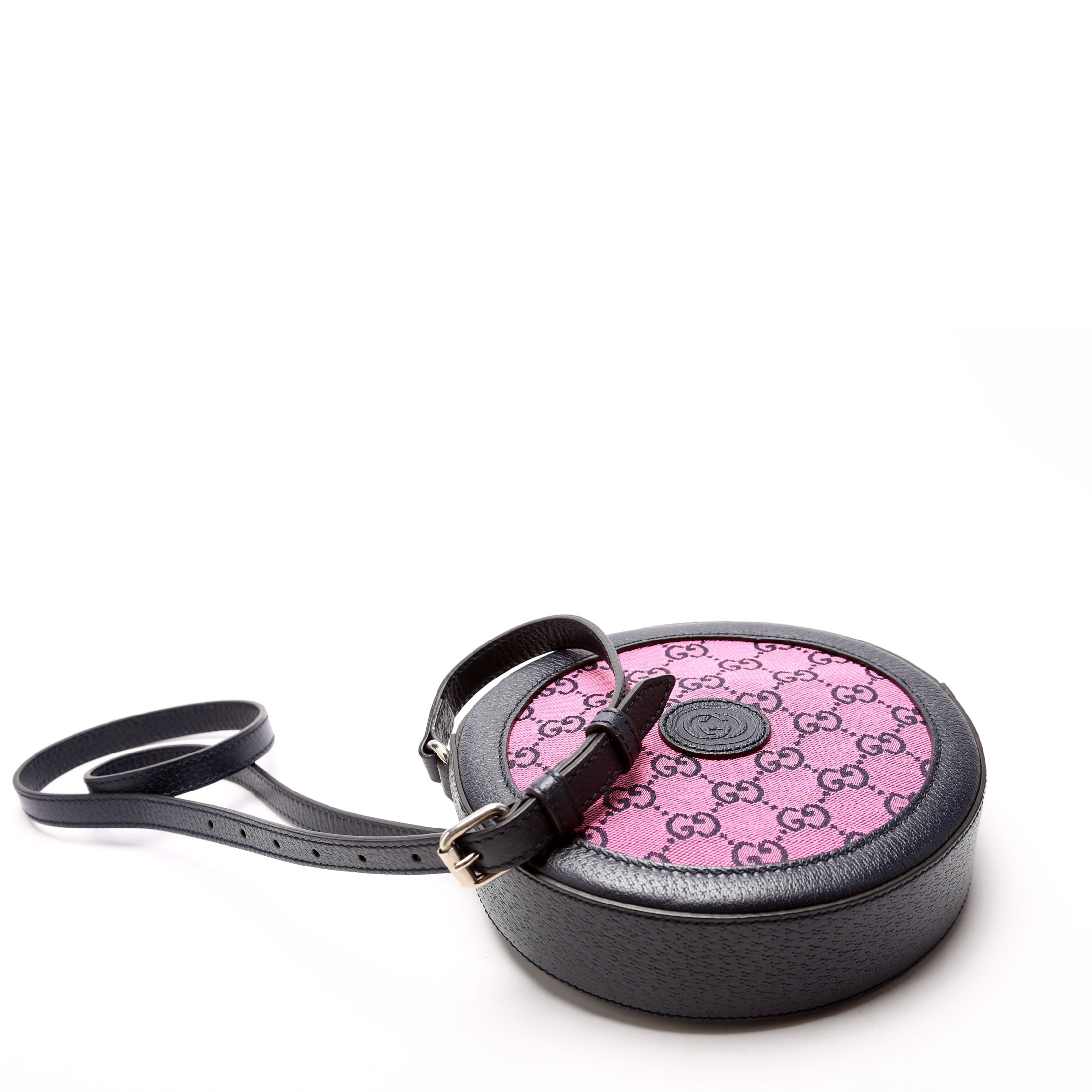 658825 GG Multicolor Canvas Interlocking G Round Bag Pink