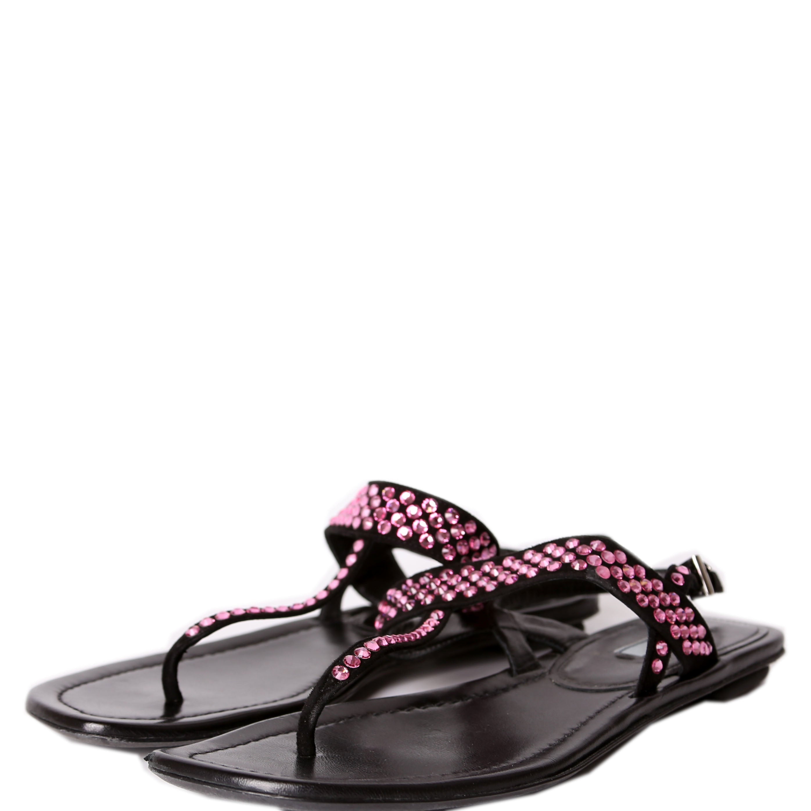 Prada Crystal Embossed Thong Sandals Size 38