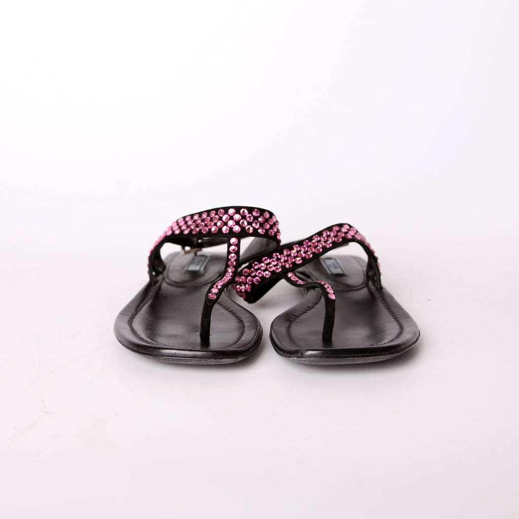 Prada Crystal Embossed Thong Sandals Size 38