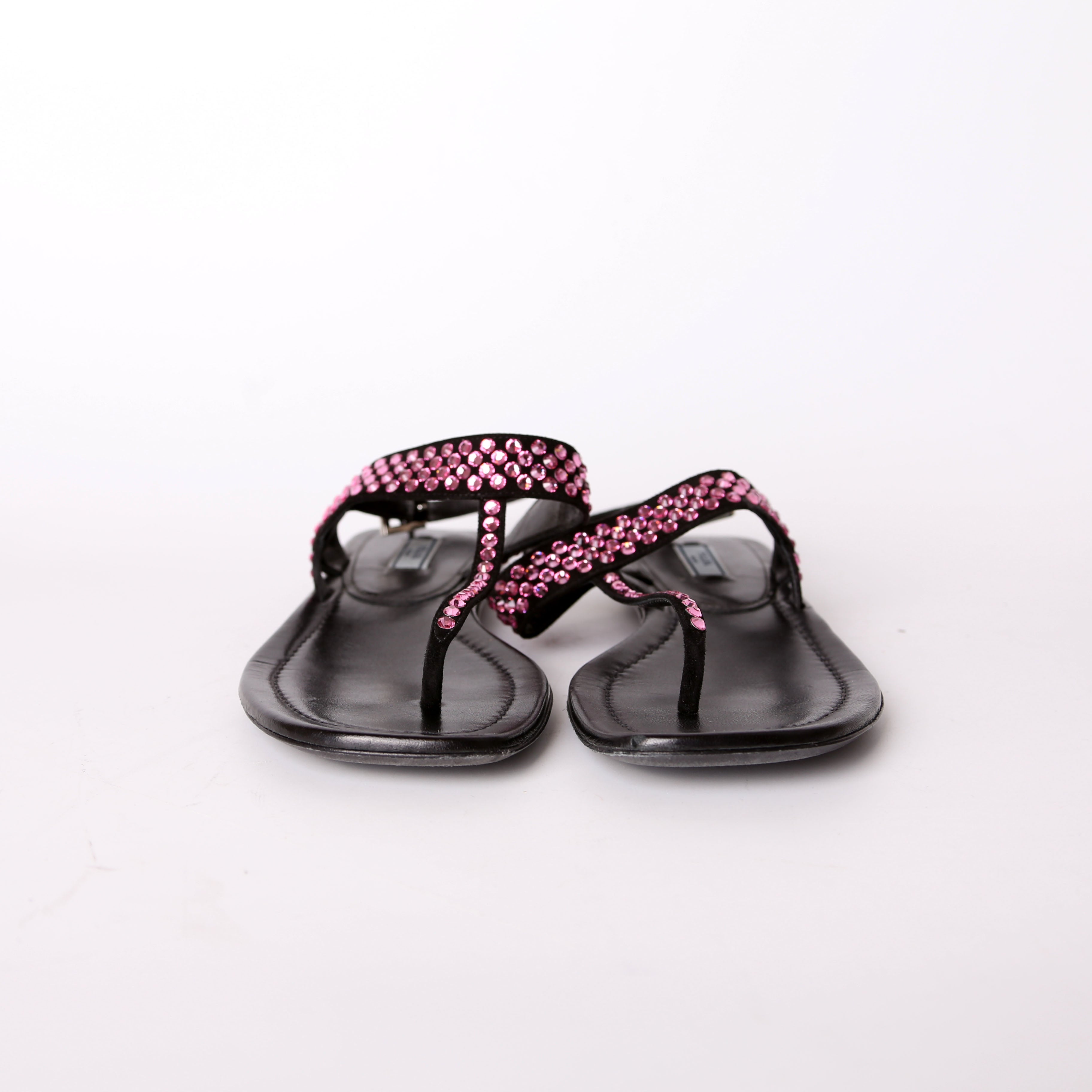 Prada Crystal Embossed Thong Sandals Size 38