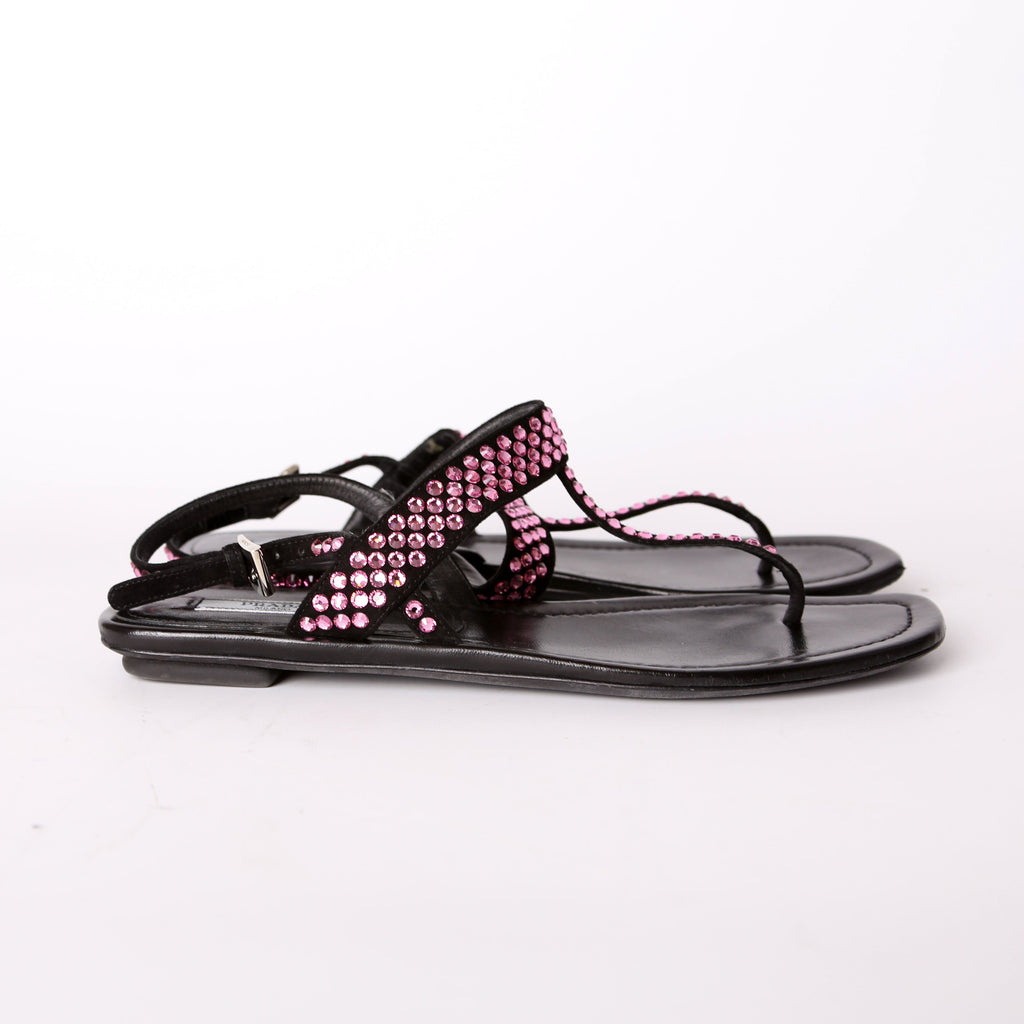 Prada Crystal Embossed Thong Sandals Size 38