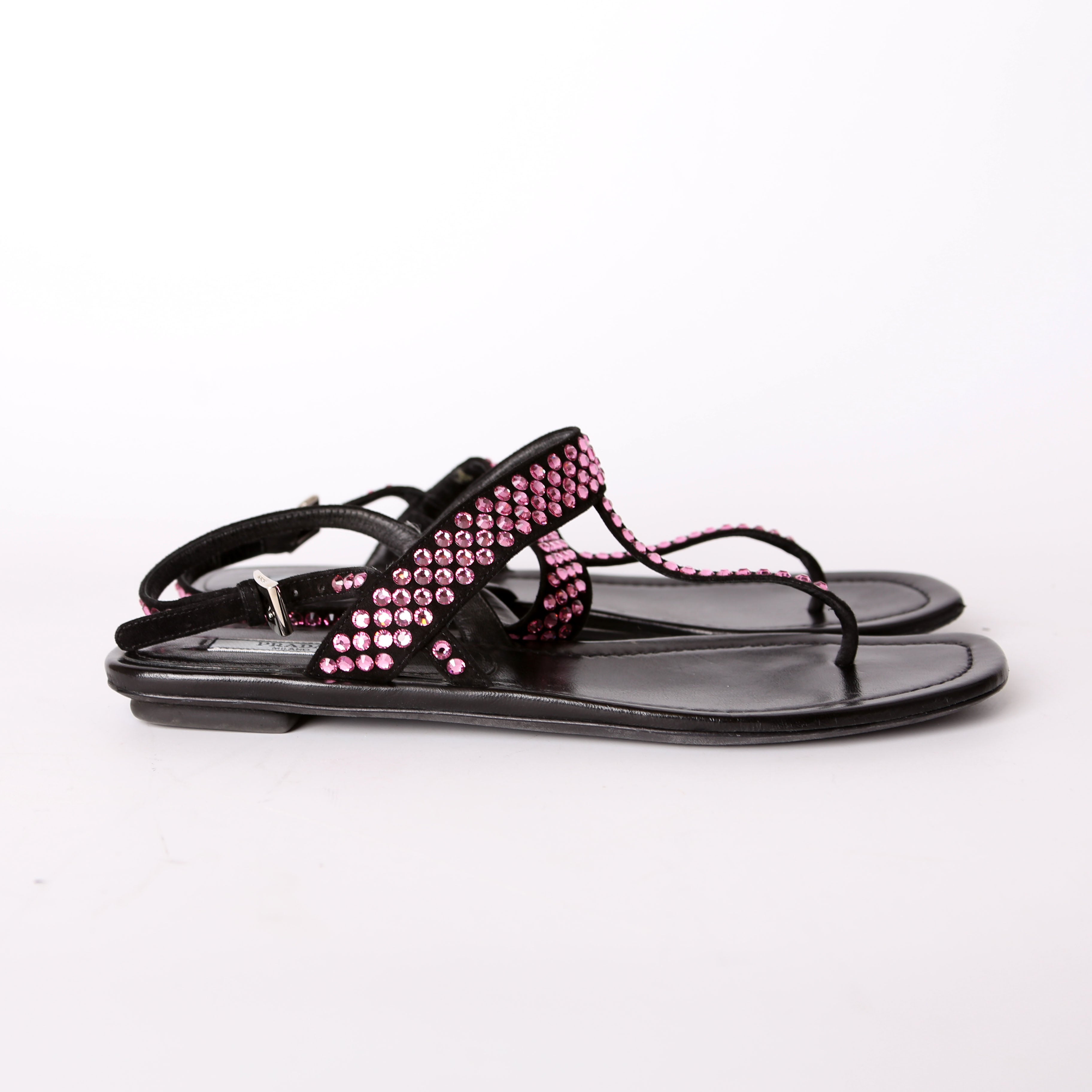 Prada Crystal Embossed Thong Sandals Size 38
