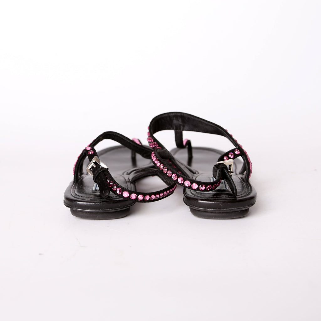 Prada Crystal Embossed Thong Sandals Size 38